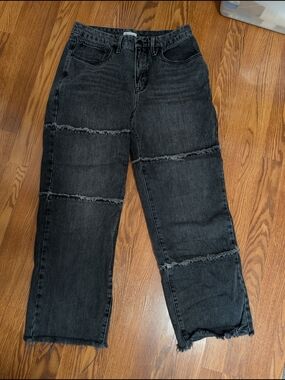 Good American 90's High Rise Frayed Seam Straight Leg Black Wash Jeans